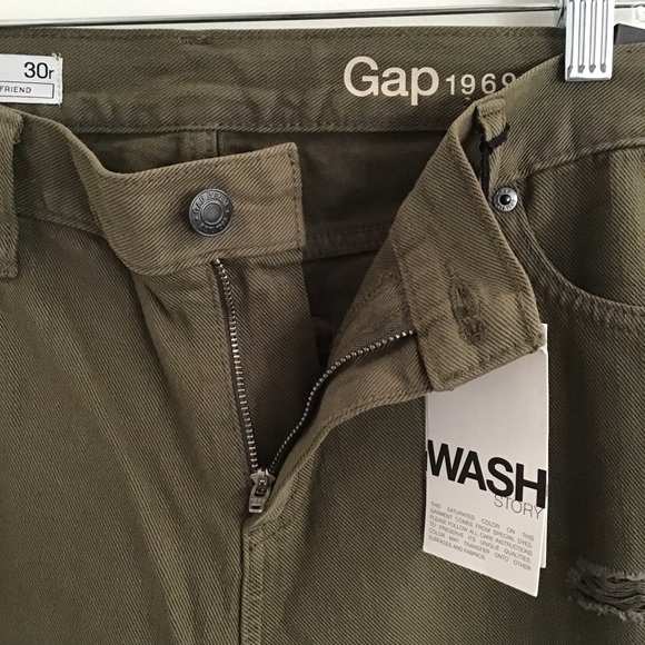 Gap girlfriend distressed cotton army olive green mid rise jeans sz 30 R - Picture 10 of 13